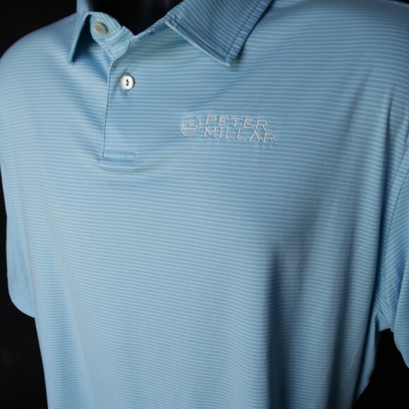 Peter Millar Summer Comfort Lt Blue Striped Stretch Performance Polo (XXL) SOFT - Picture 5 of 8